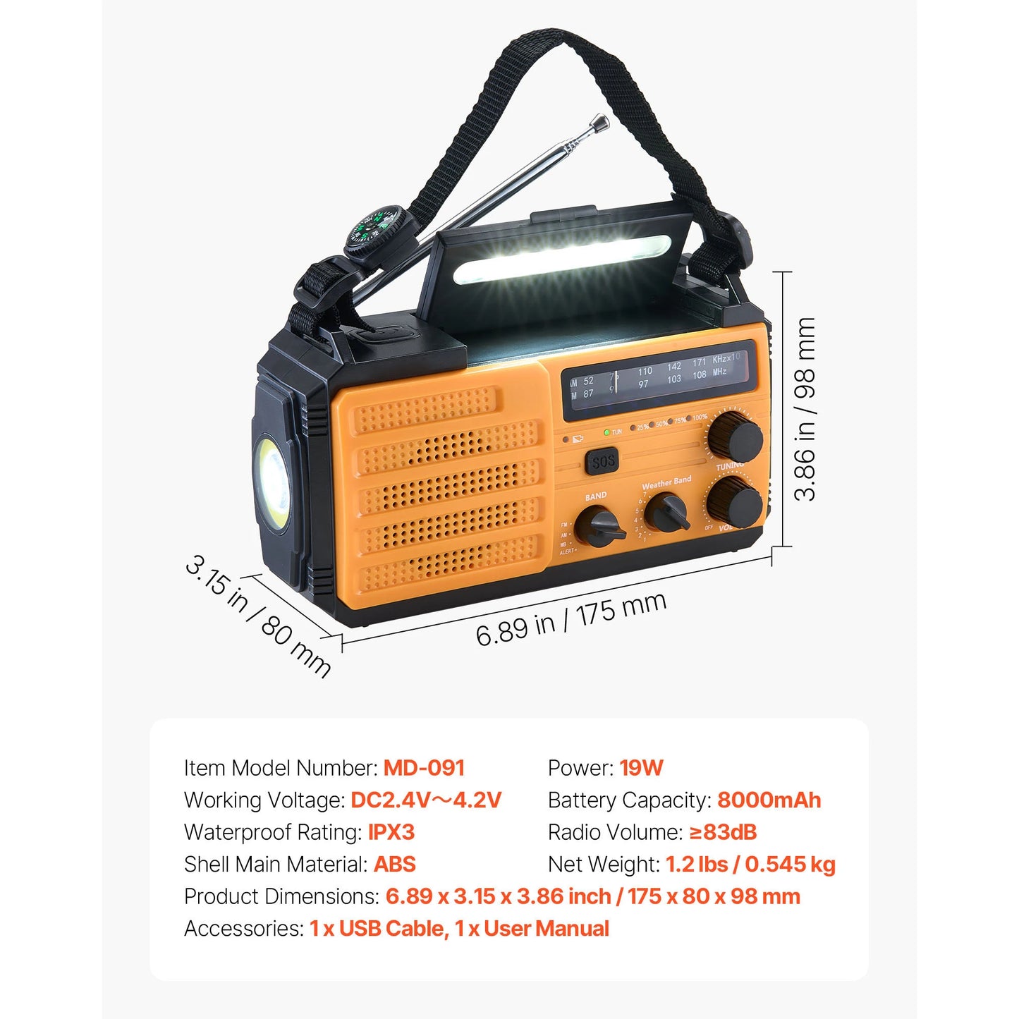 SucceBuy Emergency Weather Radio FM/AM/WB/NOAA Alert Solar Hand Crank Emergency Radio w/ USB Charging Cable SOS Alarm Flashlight