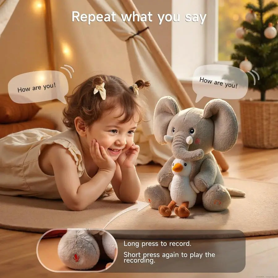 Elephant Stuffed Animal Toys, Interactive Singing Talking Plush Elephant and Bird Toy, Baby Animated Animals