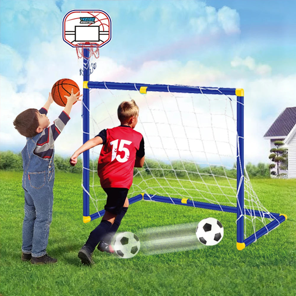 Children's Basketball Stand and Football Goal 2 in 1 Toy Portable Detachable Soccer Sports Outdoor Toys for Kids Birthday Gifts
