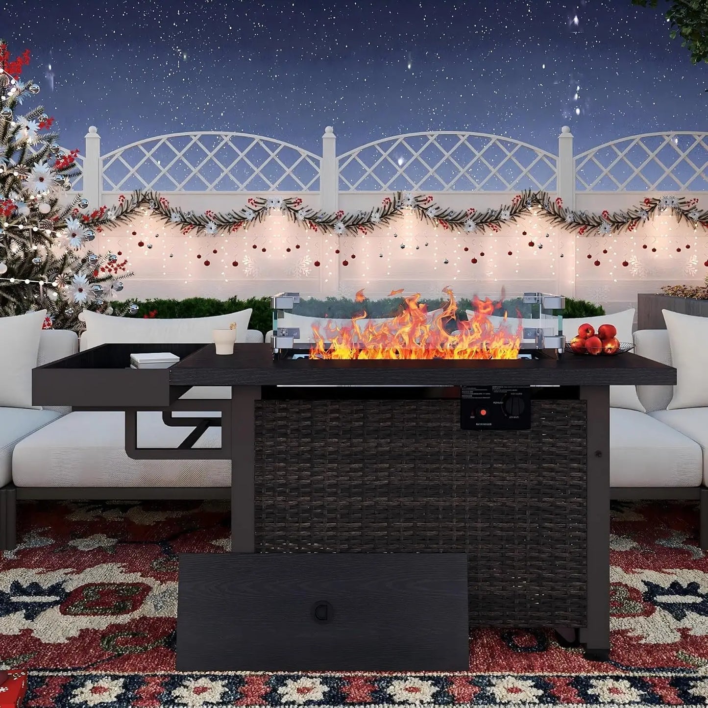 Outdoor 52 Inch Outdoor Fire Pit Table, 50,000 BTU Propane Fire Pits with Storage Shelf, Wicker Patio Gas Fire Pit
