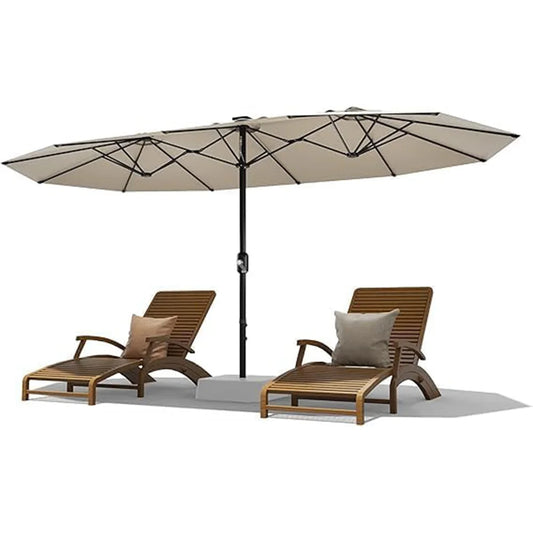 13ft Outdoor Market Umbrella Double-Sided Twin Large Patio Umbrella 99% UV Protection Fade Resistant With Crank Handle