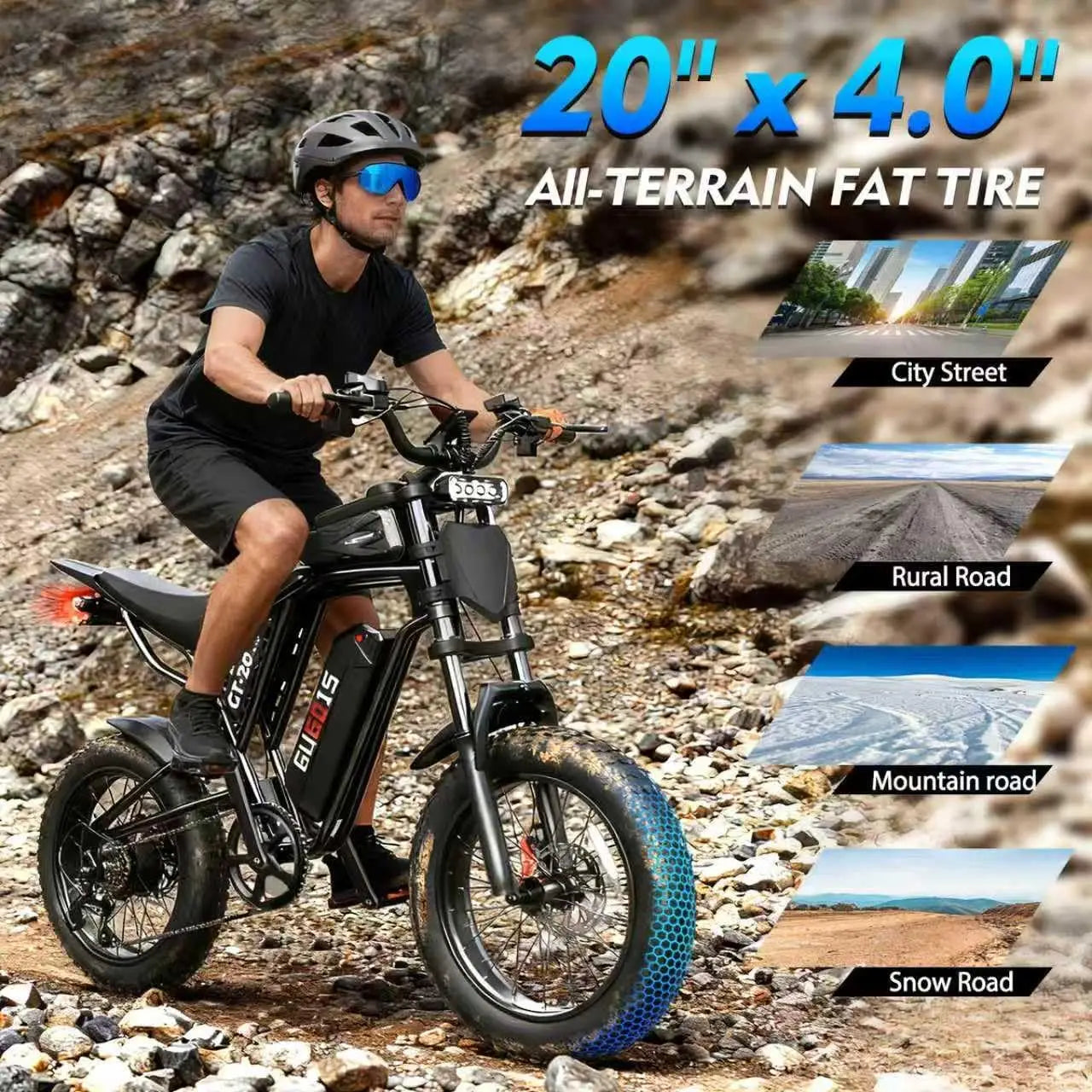GT20Plus Electric Dirt Bike for Adults & Teens with Bag, 1500W Peak Motor, 48V 20AH Battery UL2849 & GCC Certified, 34MPH, 60 Miles (PAS Mode), 7 Speed Gear, Full Suspension, 20x4.0" Fat Tire All Terrain Electric Motorcycle f