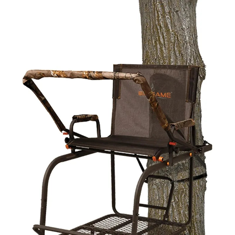BIG GAME 1-Person Ladder Tree Stand for Hunting Deer with Seat, Hunter, 18' Tall, Black - Adjustable Climbing Treestand