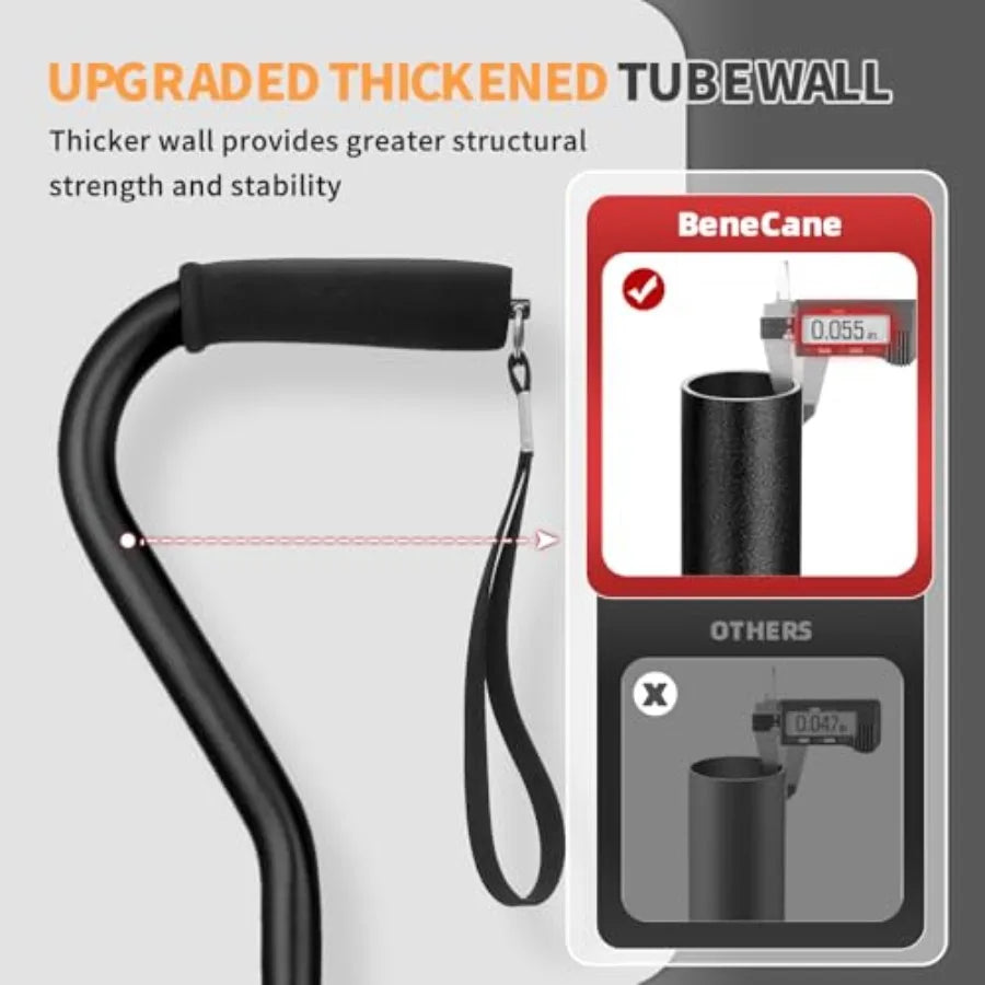 Quad Cane Adjustable Walking Cane with Offset Soft Cushioned Handle for Men and Women Lightweight Comfortable with 4-Pronged fe
