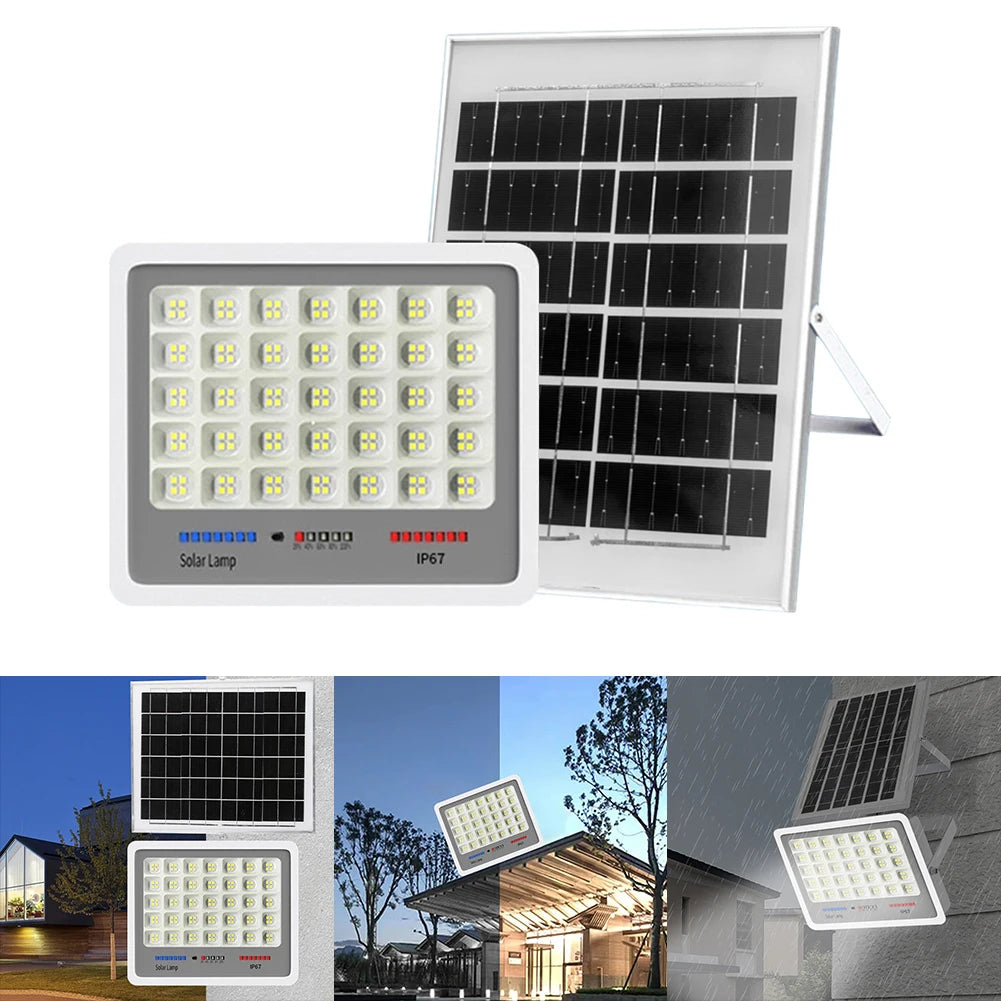Solar Powered LED Flood Light IP67 Waterproof Spot Lights Multi Modes Outdoor Wall Floodlight Remote Control for Patio Path Yard