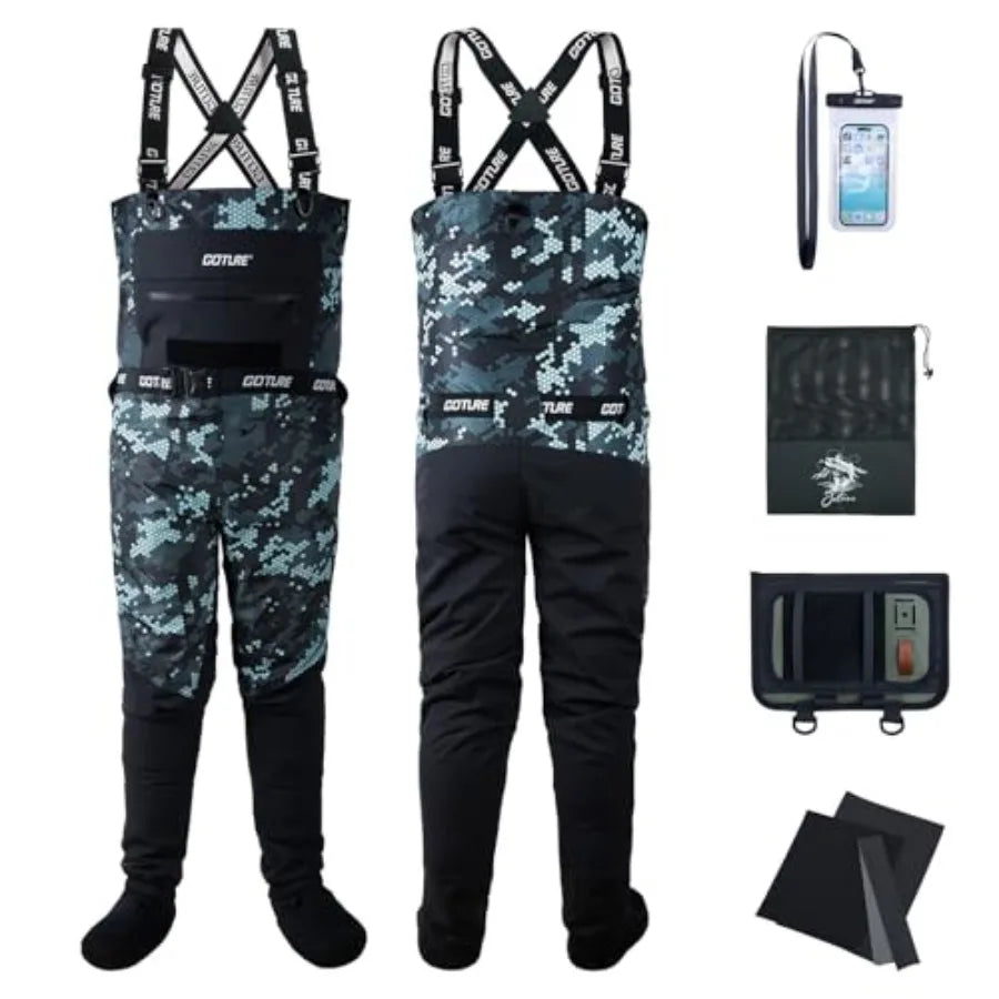 Fly Fishing Waders for Men Women 5-Layer Waterproof Breathable Stocking Foot Waders with Multiple Storage Pockets in Various Co