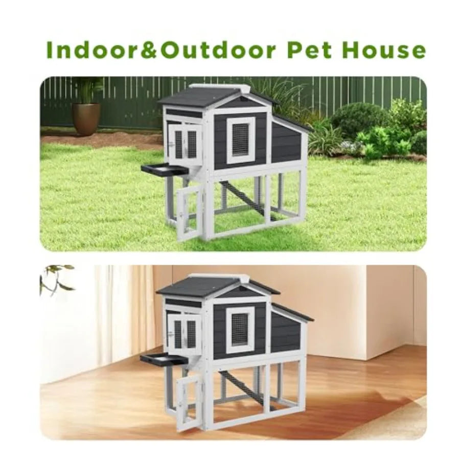 Chicken Run Coop and Duck Coop Outdoor 2-Tier Hen House All Weather Poultry Quail Cage Rabbit Hutch Pet Hideout with Ramp for S
