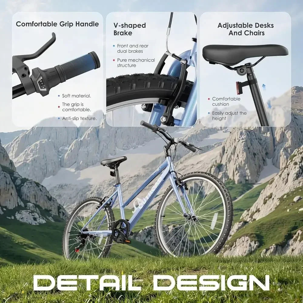 26 7-Speed Men's Commuter Bike - Cruiser, Mountain, Hybrid - V-Brakes, Metal Frame - Adult, Colors: Black, White, Blue, Green, P