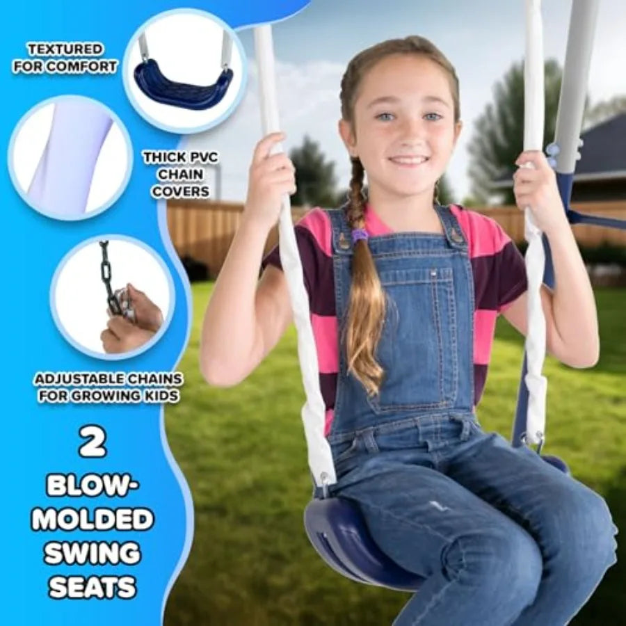 Arcadia Metal Swing Set for Trapeze 2-Person Glider 5ft Slide Anchor Kit 6.1' Durable Steel Frame Outdoor Backyard Playset with