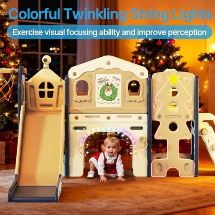 Indoor outdoor toddler playset for ages 1-3: slide colorful lights drawing board building blocks board all-in-one activity set