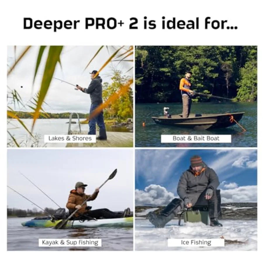 Portable fish finder for kayaks, boats, ice fishing; sonar GPS enabled; black; castable design with free user-friendly app