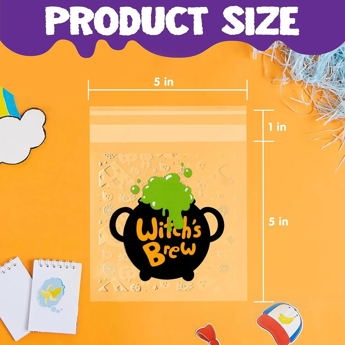 150 PCS Cellophane Treat Bags Halloween Self Adhesive Clear Cookie and Candy Bags for Kids Trick or Treating, Small Goodie Gift Ziplock Bag Bulk for Halloween Party Favors Supplies in 6 Designs