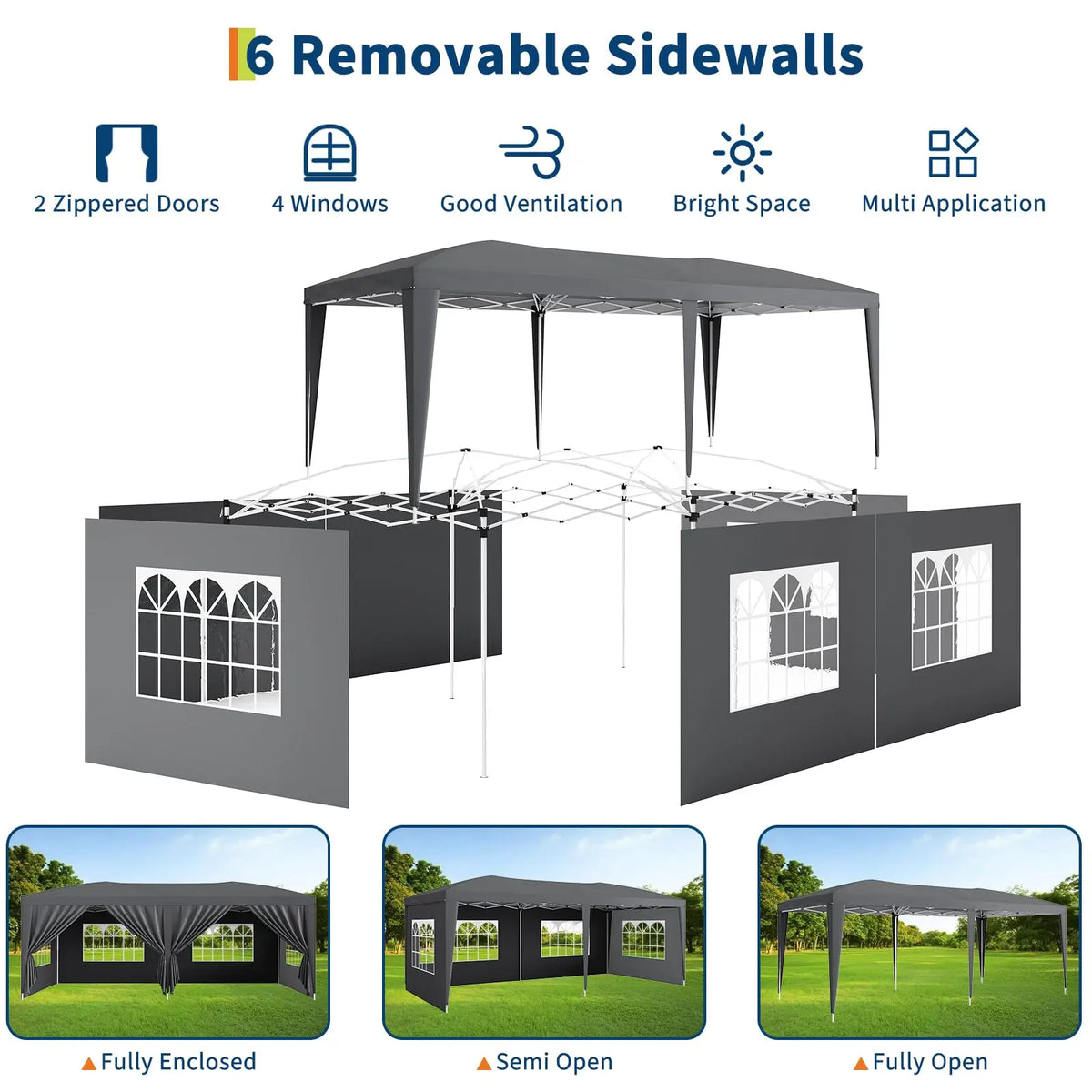 10x20 Commercial Pop Up Canopy Tent Heavy Duty Outdoor Event Shelter With 6 Sidewalls Waterproof Party Gazebo & Carry Bag