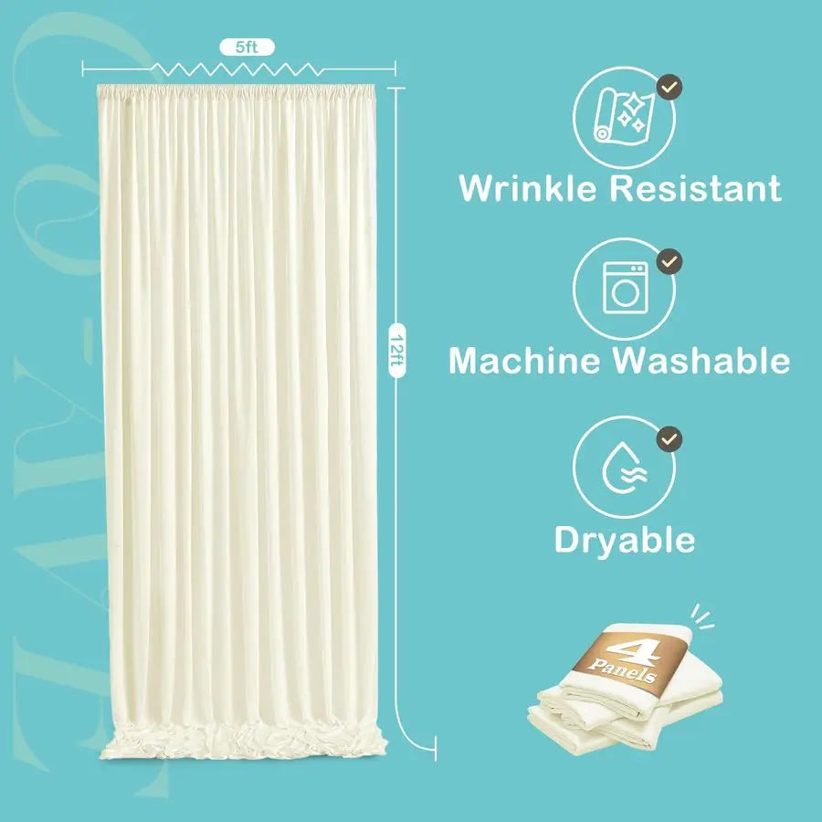 x 12ft Wrinkle Free Ivory Backdrop Curtains for Parties, Ivory Photo Backdrop Drapes 12FT Long Silky Back Drop Cloth for Wedding
