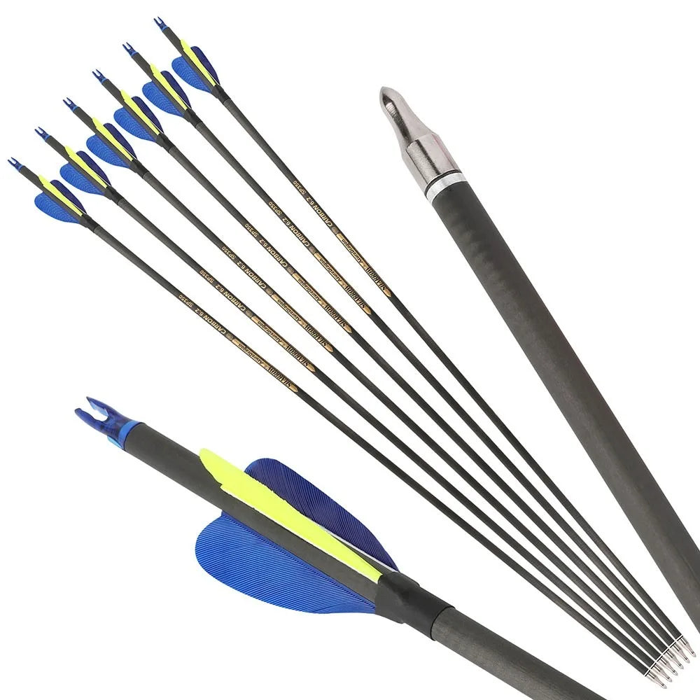 Archery Arrows 32 Inch Pure Carbon Spine 500/600 ID6.2mm with 2 Inch Feathers for Hunting Shooting Target Practice