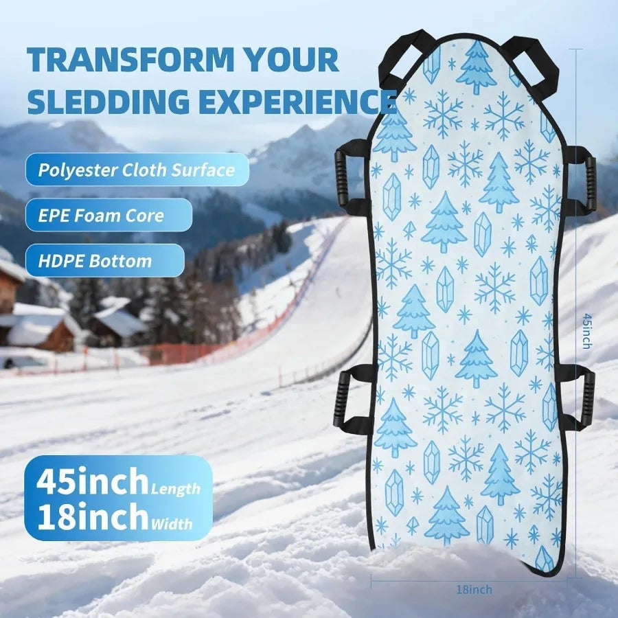 45 x 18 Foldable Snow Sled for Adults Winter Snow Sled with Handles for Steering Portable Winter Sled for Snow Riding Toboggani