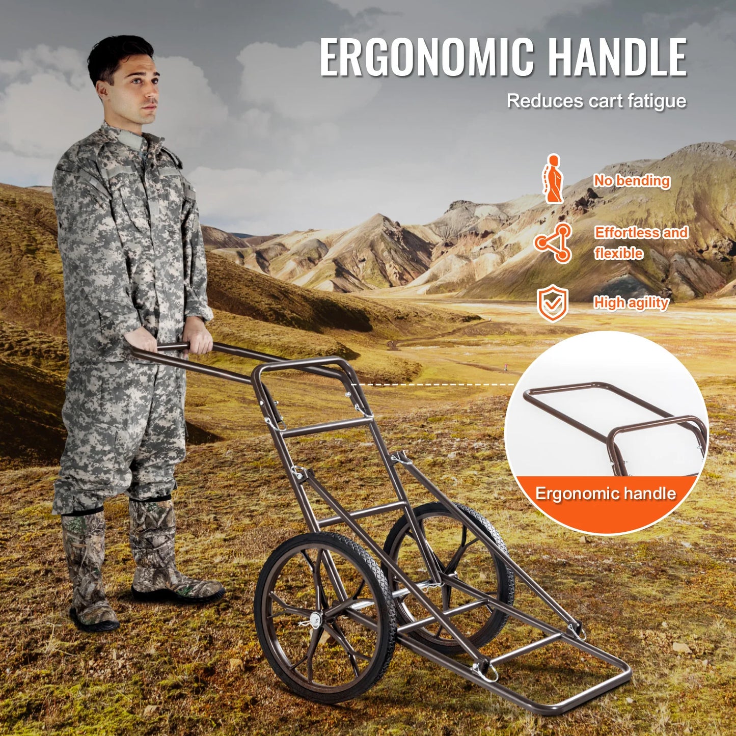 SucceBuy Deer Cart 500 LBS Capacity Folding Game Cart Deer Cart Game Hauler with Big Rubber Wheel & Ergonomic Handle for Hunting