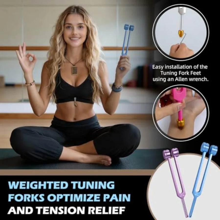 Tuning Forks for Healing 4 PCS Aluminum Alloy Tuning Fork 128Hz 136.1Hz 256Hz 384Hz Hockey Puck Activator and Feet Chain Weight
