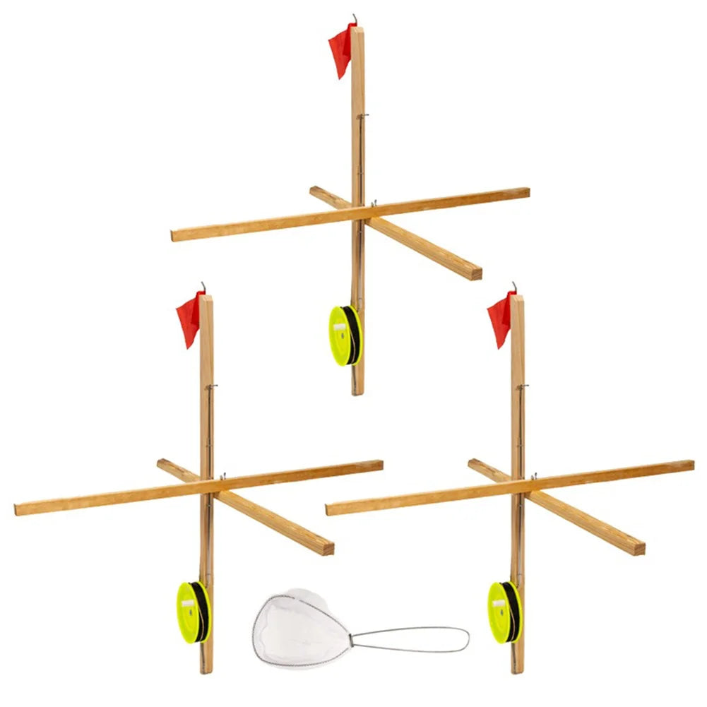 3 Pack Winter Ice Fishing Rod Tip Up with Spoon Net Ice Fishing Tip-Up Winter Fishing Flag Ice Fishing Accessories