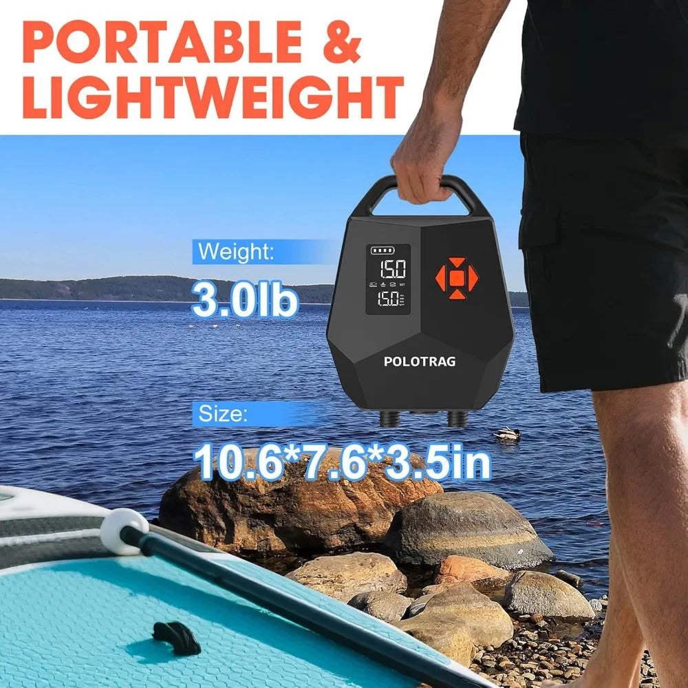 20PSI Rechargeable SUP Pump, 12000mAh Electric Paddle Board Air Pump with Auto-Off, Portable Inflator for Kayak, Air Mattress