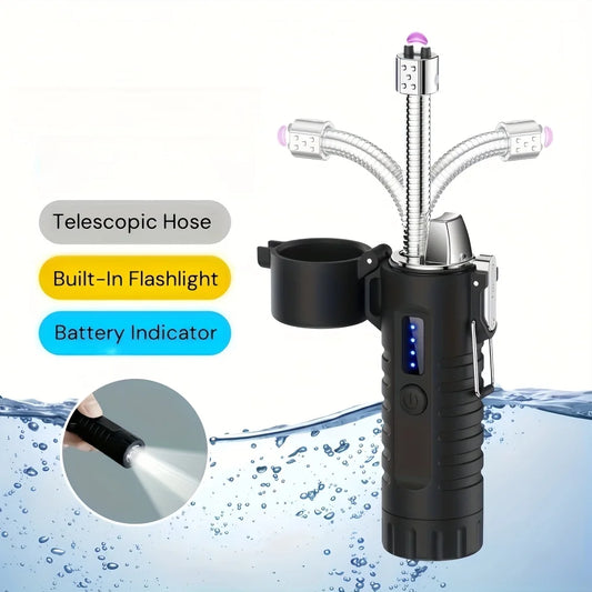 Outdoor Camping Flashlight Arc Lighter Portable Pulse Plasma Lighter 360 ° Rotatable Telescopic for Gift BBQ Ignition Tools
