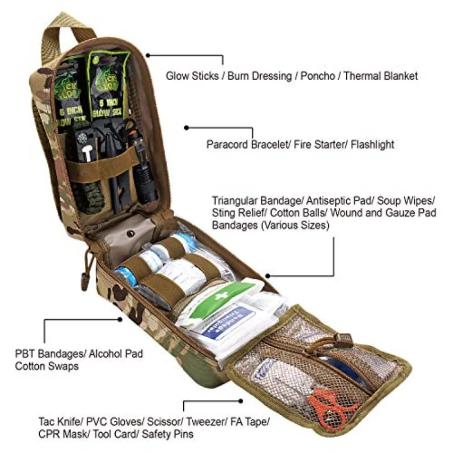250 Pieces Survival First Aid Kit IFAK EMT Molle Pouch Survival Kit Outdoor Gear Emergency Kits Trauma Bag for Camping Boat Hun