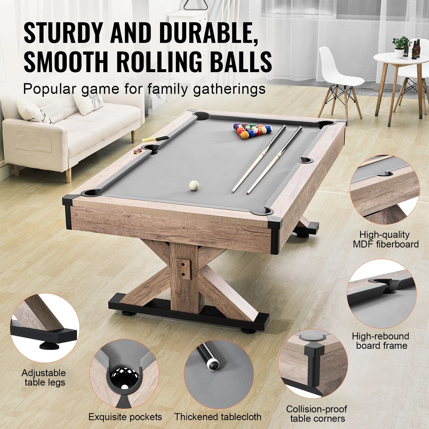 VEVOR 7ft 3-in-1 Billiards Table Combo Set Multi Game Table with Dining Pool and Tennis Table Includes Full Set of Accessories