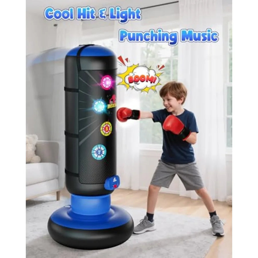 Punching Bag for,Boxing Set with Scoring, Light, Music, 4 Game Modes, Inflatable Boxing Bag with Gloves, Birthday Gifts Toys fo