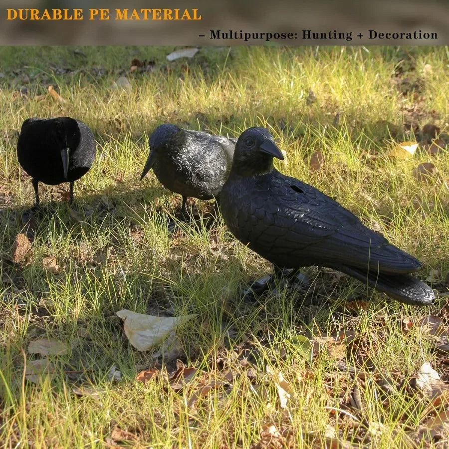 GUGULUZA Crow Decoys Full Body Plastic Crow Decoy for Hunting Black Flocked Crow Decoy w/Feet Stake for Halloween Decor Yard Ga