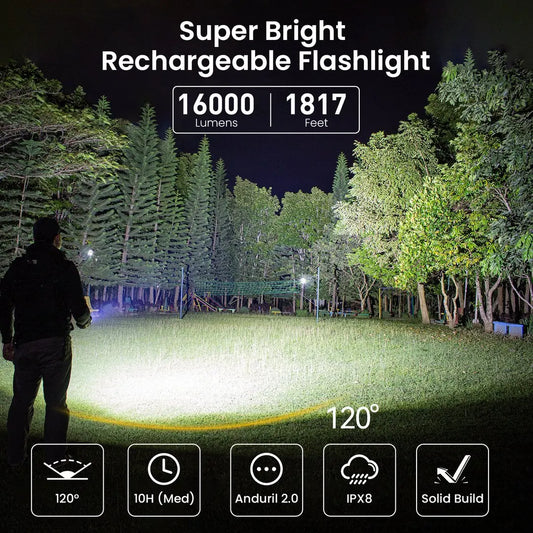 Sofirn Q8 Plus Super Powerful LED Flashlight 16000lm USB C Rechargeable 21700 Anduril 2.0 Torch XHP50B Reverse Charging