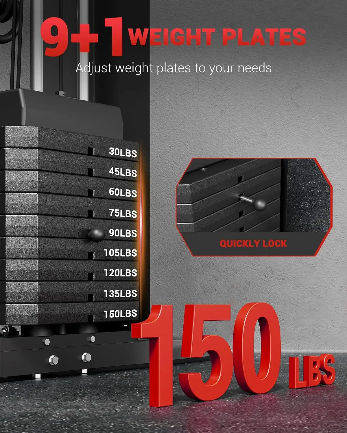 Home Gym Equipment, Multifunctional Workout Machine with 150 LBS Weight Stack, Leg Press, Pulley System & Preacher Curl Pad for Full Body Workout