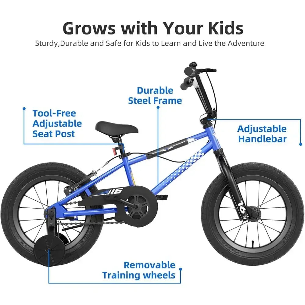 12-14-16 Inch Kids Bike with Training Wheels, Suitable for Boys and Girls Ages 3+, Includes Water Bottle Holder, Lightweight Des