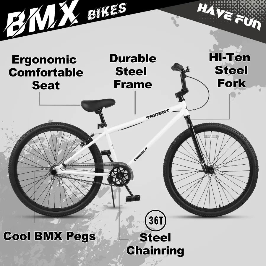 20 24 BMX Race Bike Trident Bicycles Beginner-Level to Advanced Riders with 2 Pegs, Multiple Colors