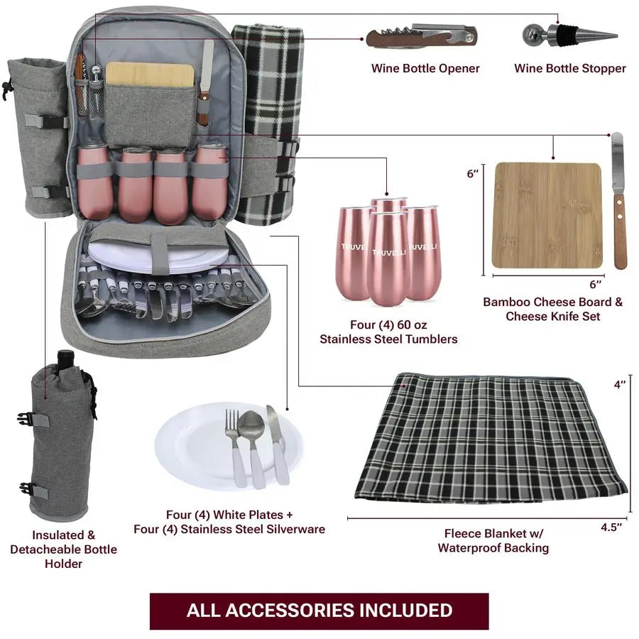 Picnic Backpack for 2 with Blanket 12in1 Insulated Picnic Basket Backpack Set with Wine Holder, Cutlery amp Cheese Board Luxury
