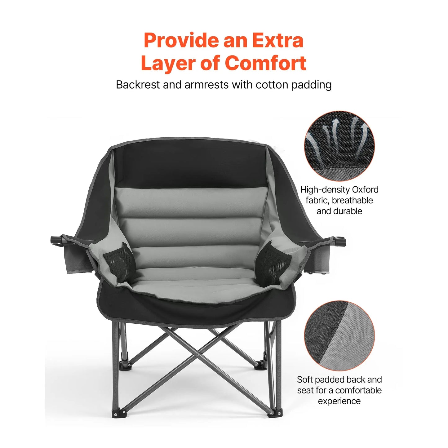 SucceBuy Oversized Camping Chairs 450lbs Heavy Duty Support Portable Padded Folding Camp Chairs w/Carry Bag for Camping Fishing