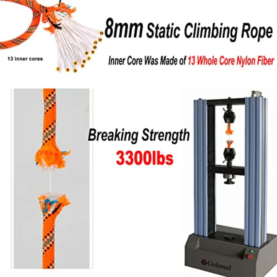 Climbing Rope 10M 20M() 30M() 50M() 8MM Static Rock Climbing Rope with 2 Steel Hooks Rappelling Rope for Outdoor Hiking Safety