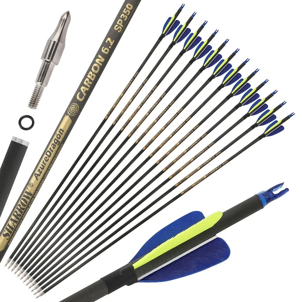 Archery Arrows 32 Inch Pure Carbon Spine 500/600 ID6.2mm with 2 Inch Feathers for Hunting Shooting Target Practice