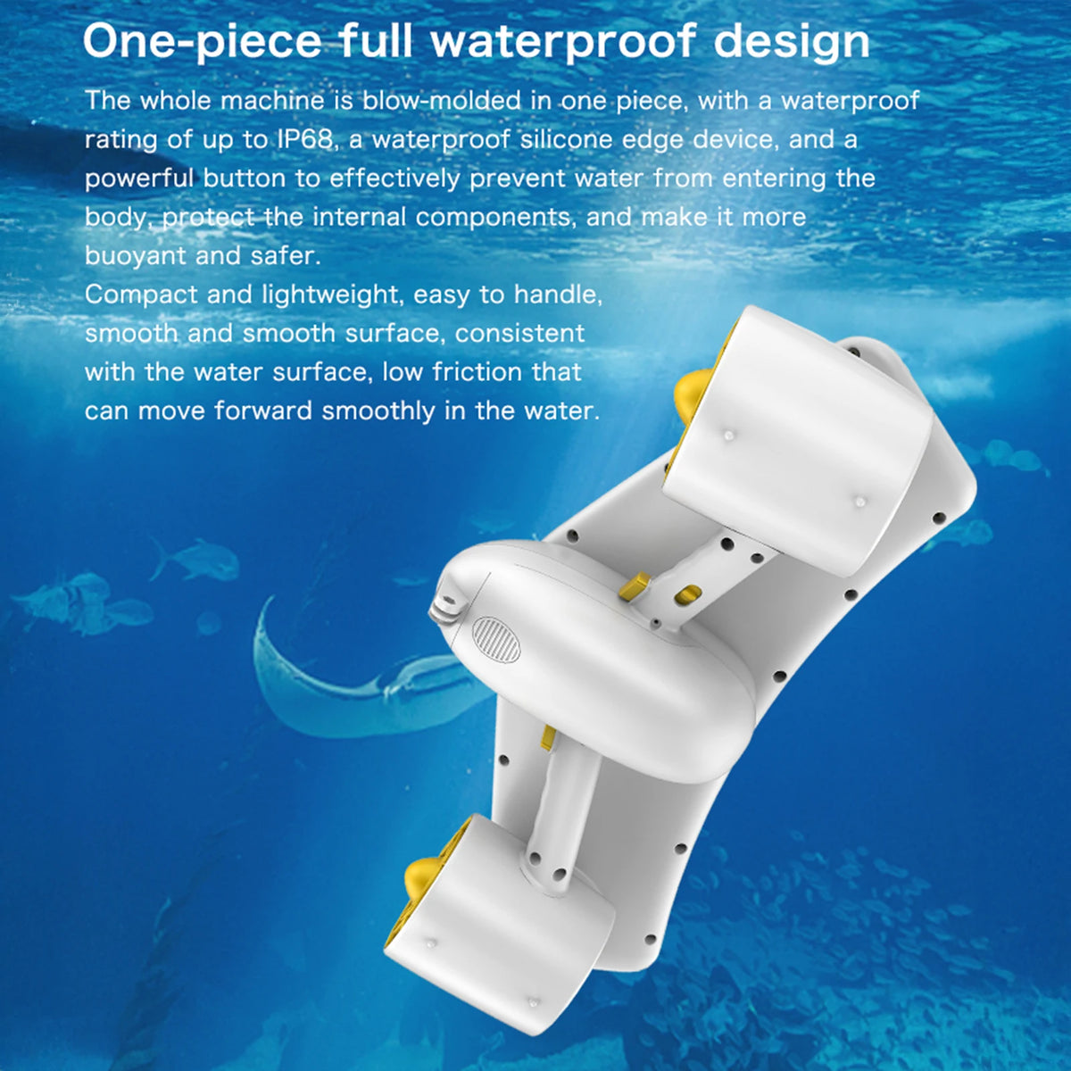 IP68 Waterproof Underwater Scooter 50m Diving Depth Dual Motor 2 Speed 12 kgf Thrust Portable Removable Battery Water Sea Scooter with Sport camera mount and Child Safety Lock for Snorkeling Swimming Diving