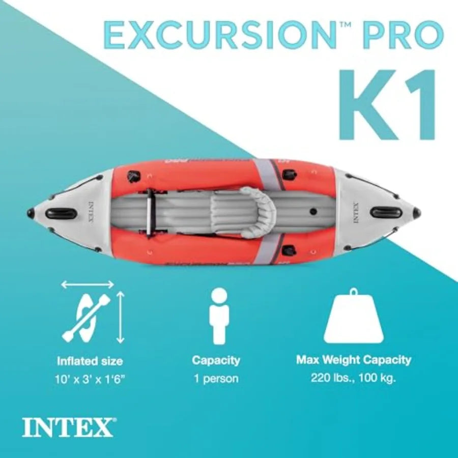 68303EP Excursion Pro K1 Inflatable Kayak Set: 86in SuperTough PVC Kayak with Deluxe Paddles High-Output Pump Adjustable Bucket