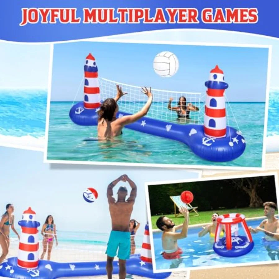 Pool Volleyball Net andBasketball Hoop Inflatable Pool Floats Toys Swimming Water Games for Adults and 8-12 Teens Volleyball Co