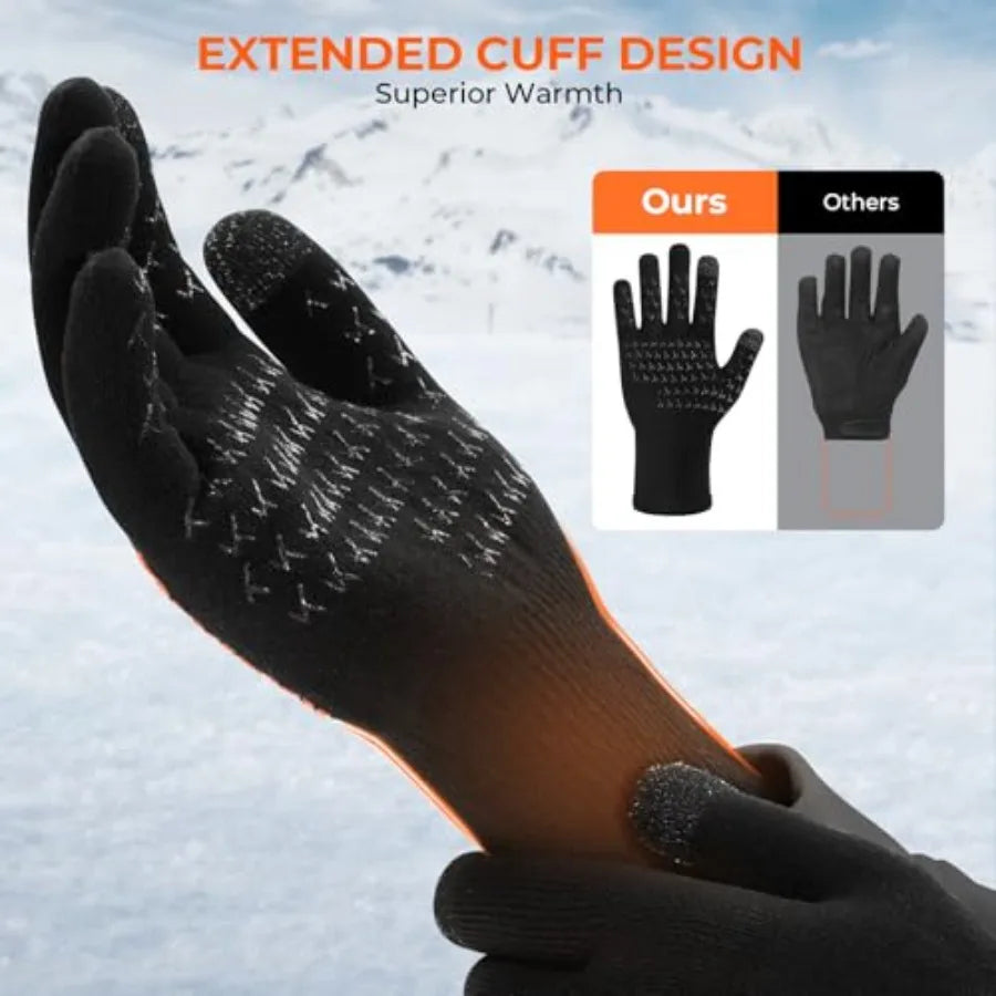 HydroFlex Waterproof Fishing Gloves Touchscreen Compatible Non-Slip Palm 4-Way Stretch Extended Cuff for Winter and Ice Fishing