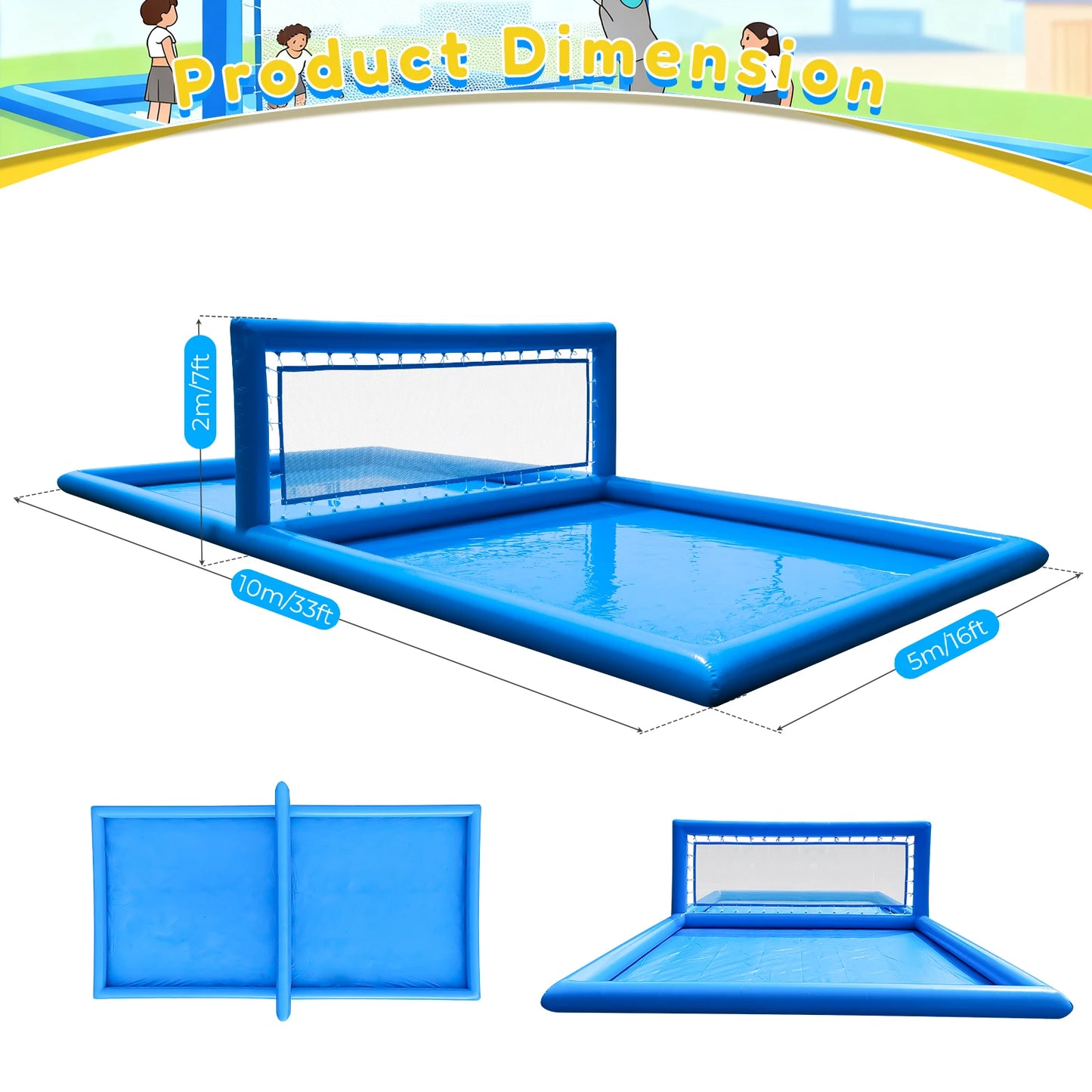 33ft Inflatable Volleyball Court Pool with Air Pump - Commercial Grade Outdoor Volleyball Net for Pool/Beach Volleyball