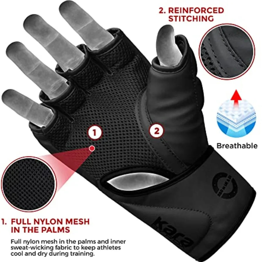 MMA Gloves Grappling Sparring, Pre-Curved Mixed Martial Arts Mitts Men Women Boxing Gloves, Maya Hide Leather Kara Cage Fightin