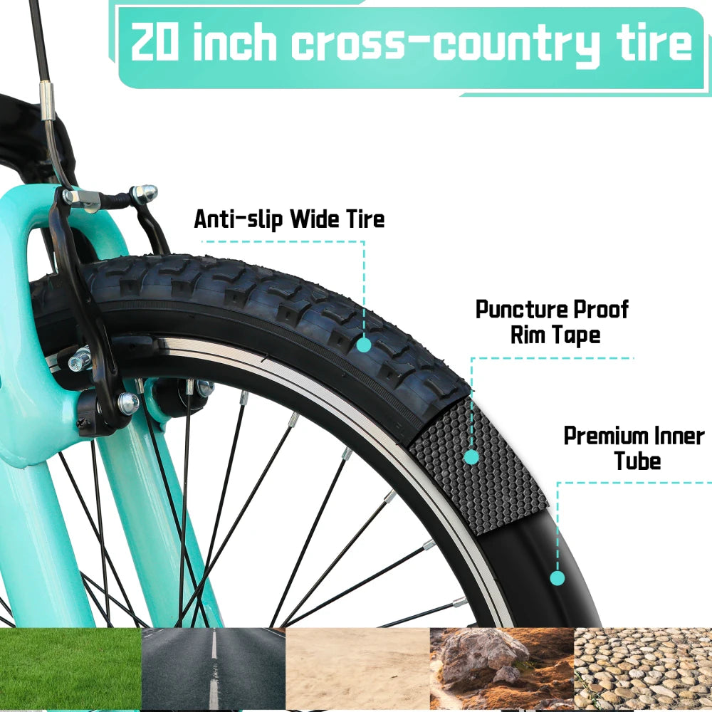 20 Inch Mountain Bike, 7-Speed Adult Dual-Suspension Mountain Bicycle with Sturdy Steel Frame, Excellent Twist Shifting, Dual Handbrake & Adjustable Seat for Men Women