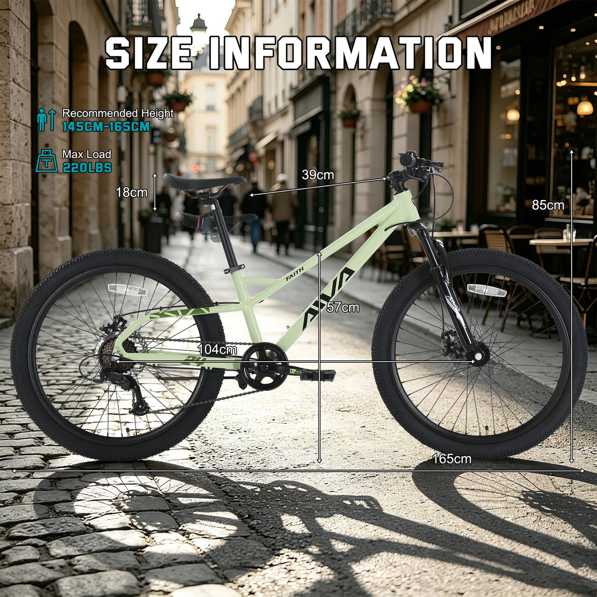 AIVA FAITH24 24 Inch Hardtail Mountain Bike, 7-Speed MTB, Bicycle for Teens & Adults, Lightweight Aluminum Frame, Suspension Fork, Front & Rear Disc Brakes