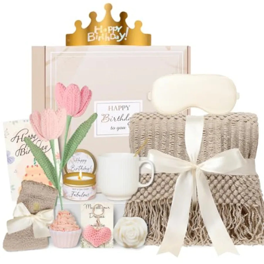 Birthday Gifts for Women - 13PCS Unique Happy Birthday Easter Gifts Basket for Mom Her Best Friend Sister Wife Girlfriend Cowor