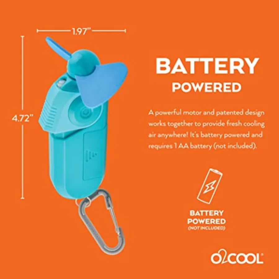 Carabiner Sport Misting Fan - Pocket Sized, Portable On-The-Go Battery Powered Cooling