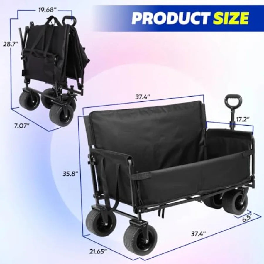 Portable Collapsible Folding Wagon 550LBS Heavy Duty Utility Cart with Reclining Seat Expandable Storage Padded and Wheeled Des