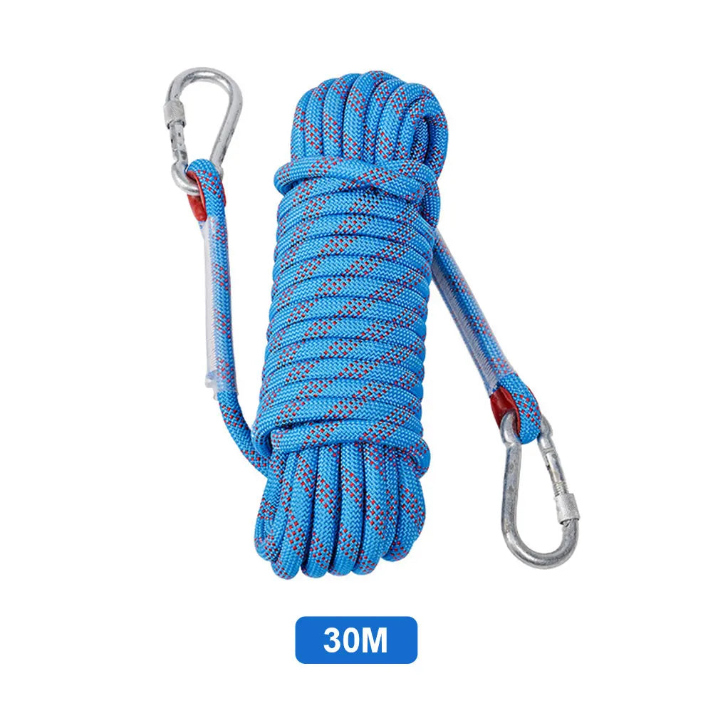 10mm Outdoor Static Rapelling Rope with 2 Hooks Climbing Emergency Rope Mountaineering Rope for Fire Escape Car Rescue