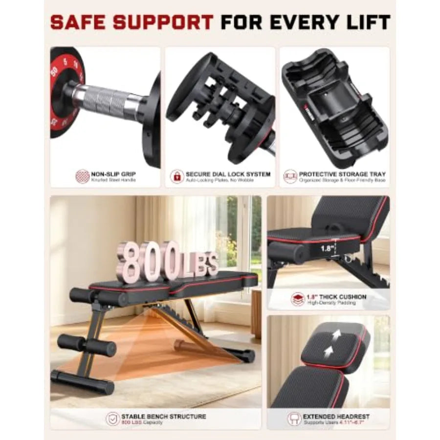 Adjustable Dumbbell Set with Workout Bench at Home